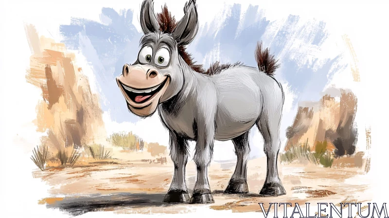 Humorous Donkey Character in Desert Scene AI Image