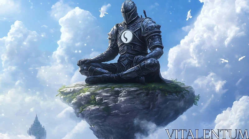 AI ART Armored Figure Meditating on Floating Island