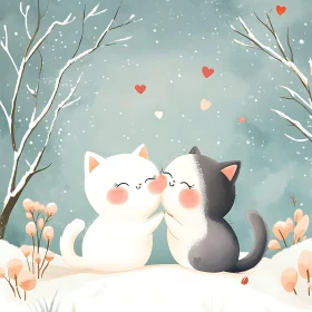 Whimsical Winter Cats in Love