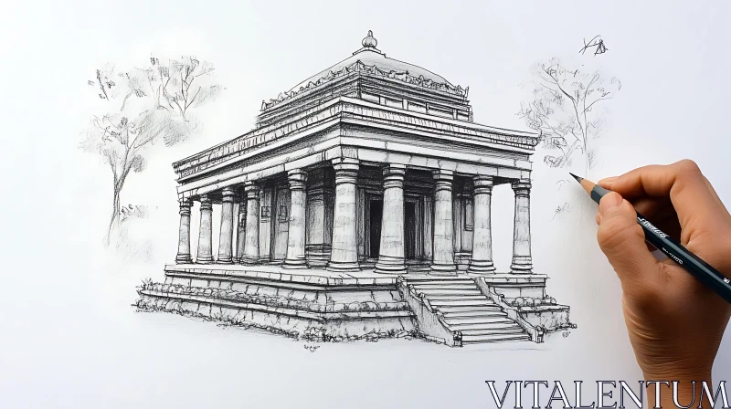 Architectural Sketch of a Classical Building AI Image