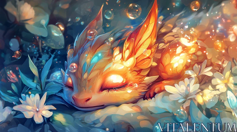 AI ART Sleeping Creature in Floral Dreamscape