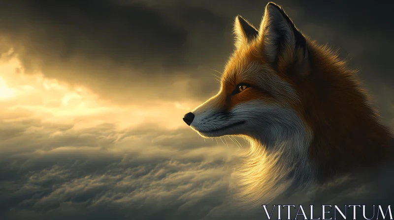 Illuminated Fox in Clouds AI Image