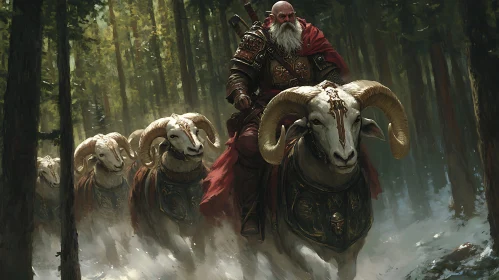 Warrior and Rams in the Woods