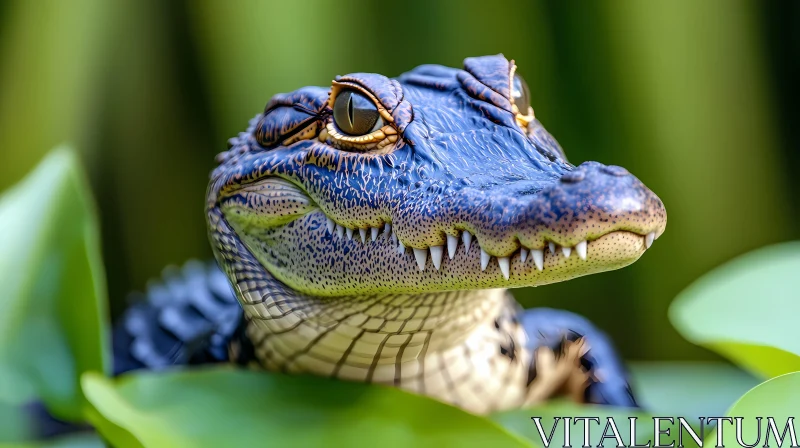 Close-Up of Crocodile Among Greenery AI Image