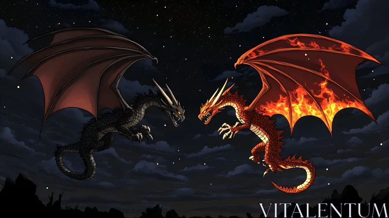 AI ART Dragon Confrontation under Starry Skies