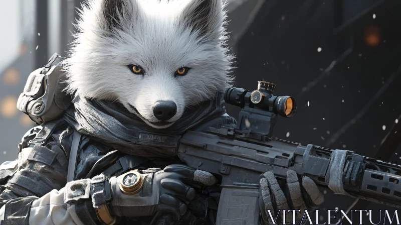 Arctic Fox Warrior with Gun AI Image