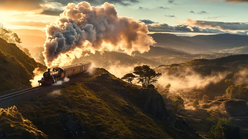 Scenic Steam Train Adventure at Sunset