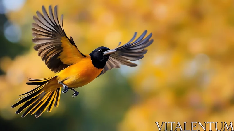 Soaring Oriole Against Autumn Hues AI Image