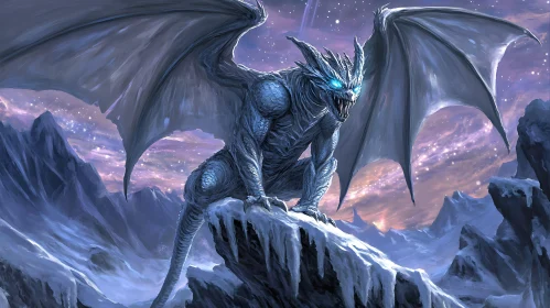 Icy Dragon on a Winter Mountain