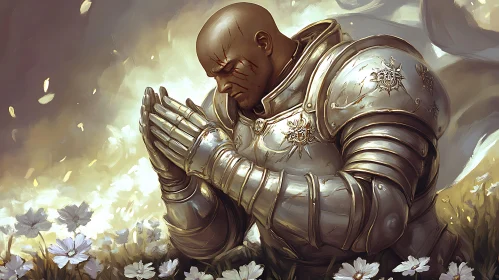 Armored Knight in Floral Meditation