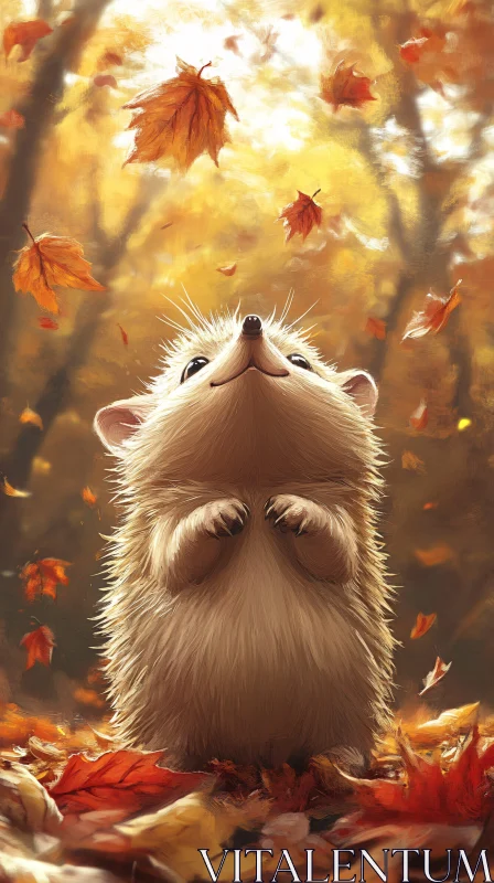 Adorable Hedgehog in Fall AI Image