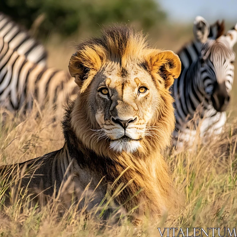 AI ART Resting Lion with Zebras