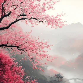 Pink Blossom Asian Mountain View