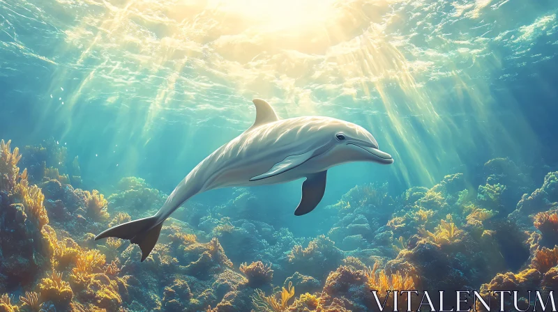 Sunlit Dolphin and Coral Reefs AI Image