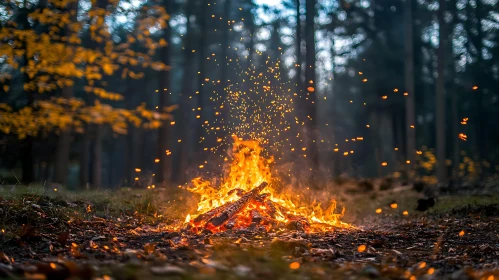 Autumn Forest Campfire Scene