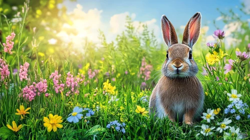 Serene Rabbit in Blooming Meadow