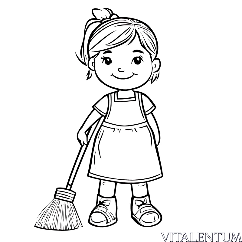 AI ART Cartoon Girl with Broom