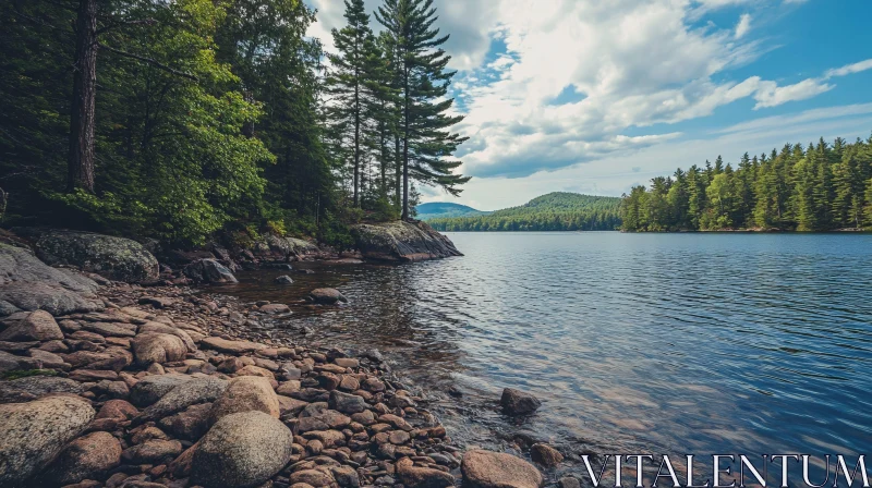 AI ART Peaceful Lakeside View with Pine Forest