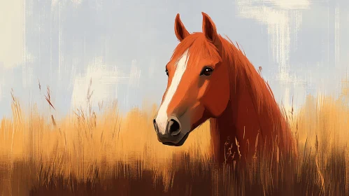 Horse in Golden Grasses Painting