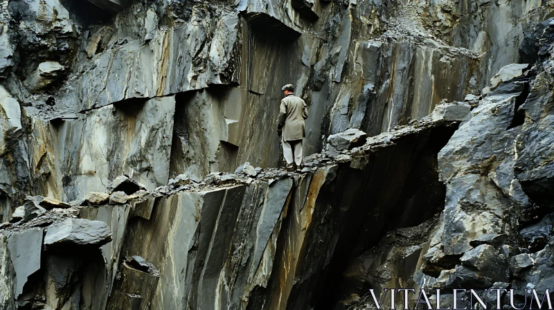 Man Standing on Rocky Cliff AI Image