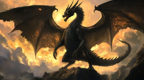 Fantasy Dragon with Black Scales
