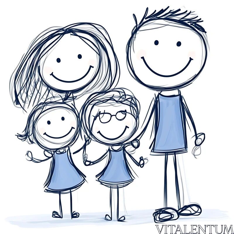 Whimsical Family Portrait Art AI Image