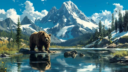 Wild Bear by Mountain Lake