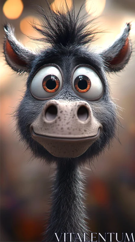 Charming Cartoon Donkey with Fluffy Fur AI Image