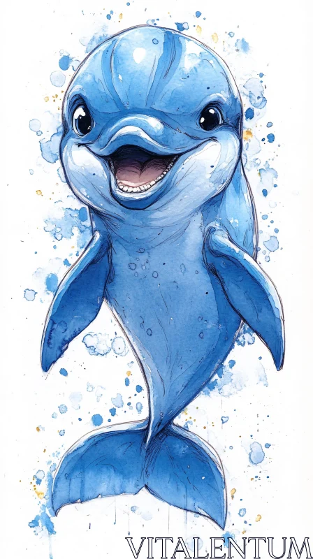 Playful Blue Dolphin Art AI Image