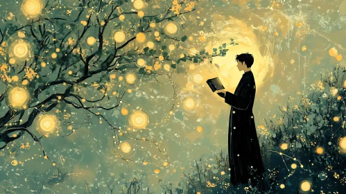 Luminous Night Reading in Magical Forest