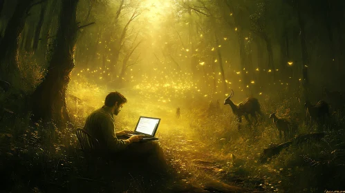 Forest Workstation with Wildlife