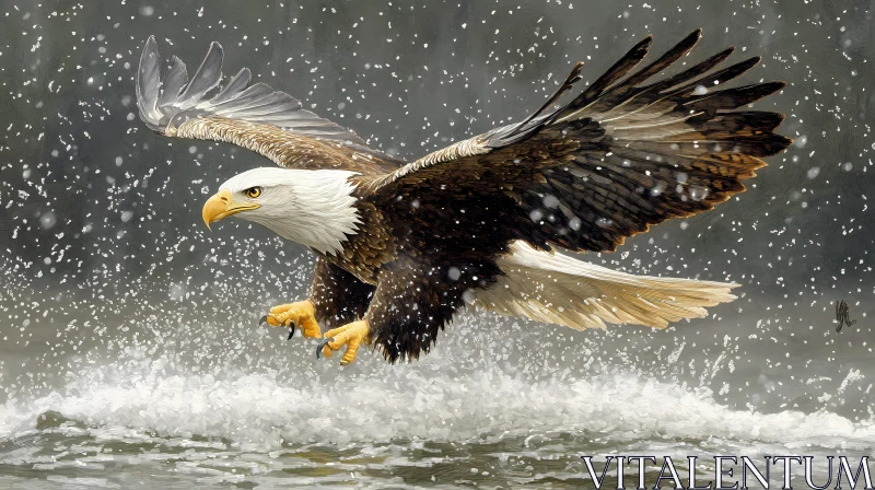 AI ART Eagle Catching Prey in Winter