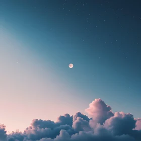Serene Moon Above Clouds and Stars