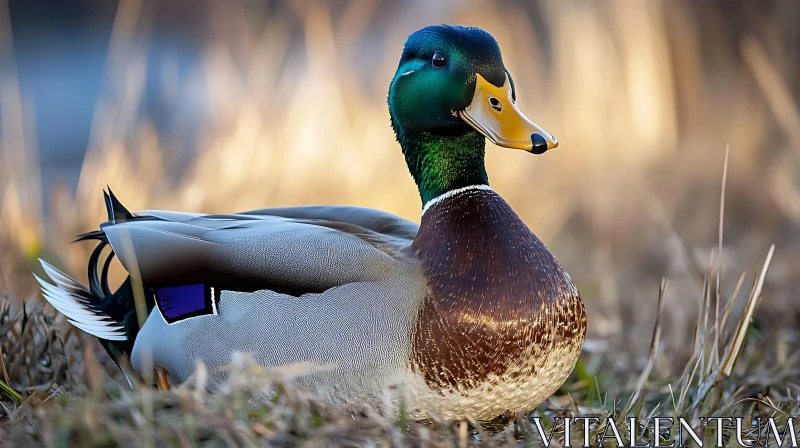 Majestic Mallard Duck in Grassy Field AI Image