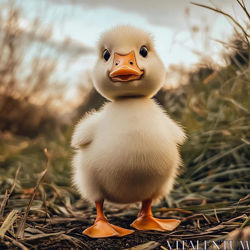 Charming Duckling in a Field AI Image