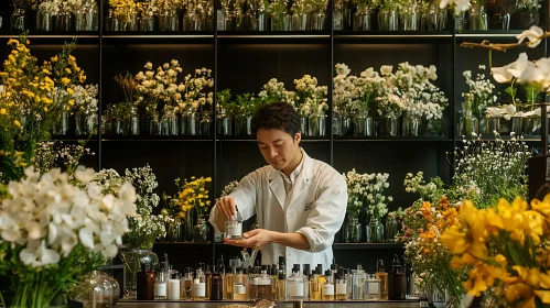 Botanical Lab with Florist Preparing Fragrances