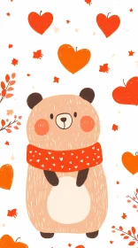 Cute Bear with Hearts and Leaves