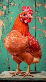 Colorful Chicken On Wooden Surface AI Image