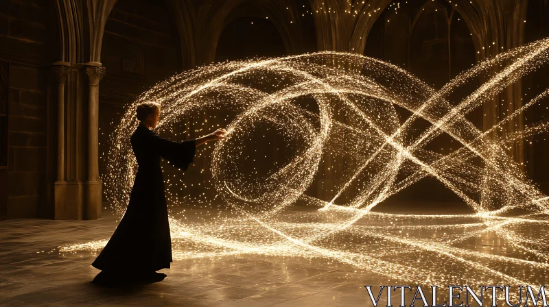 Magical Sparks in the Grand Hall AI Image