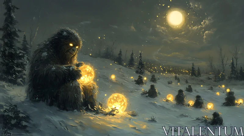 AI ART Snowy Night Gathering of Furry Creatures