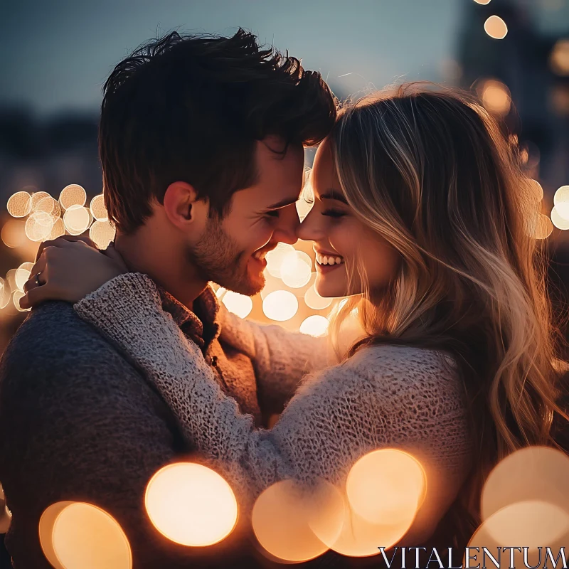 Affectionate Couple Portrait with Bokeh Background AI Image