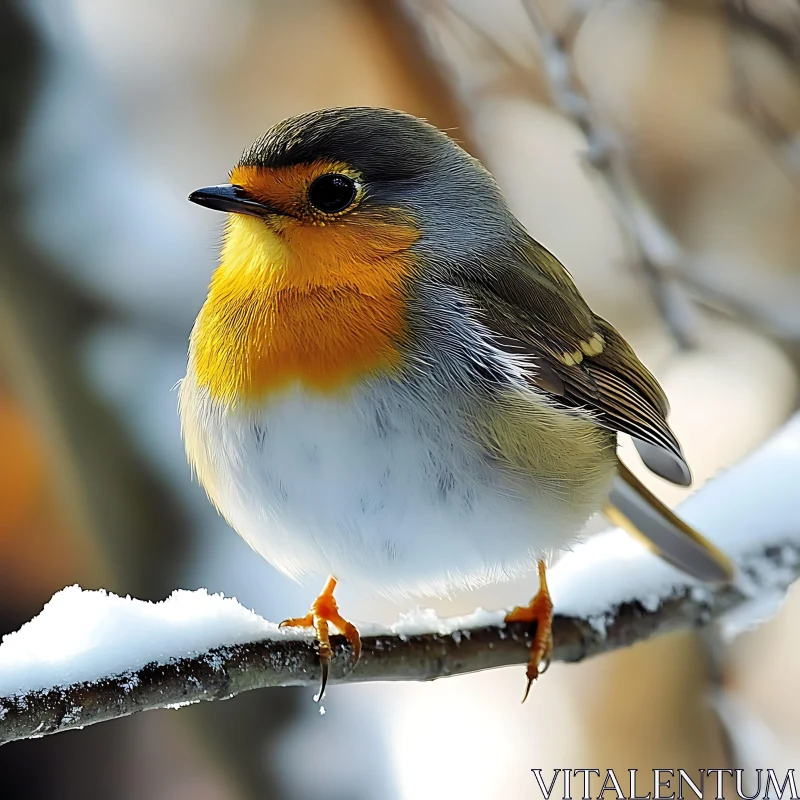 Winter Robin Perched on Snowy Branch AI Image