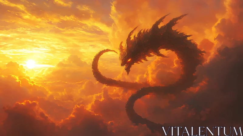 AI ART Serpentine Dragon Amidst Golden Clouds