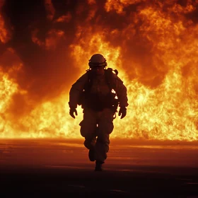 Military Figure Amidst an Inferno