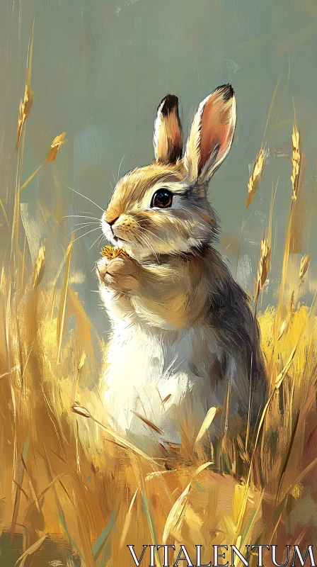 AI ART Bunny Amidst Wheat Stalks