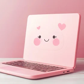 Kawaii-Inspired Pink Laptop with Smiling Face