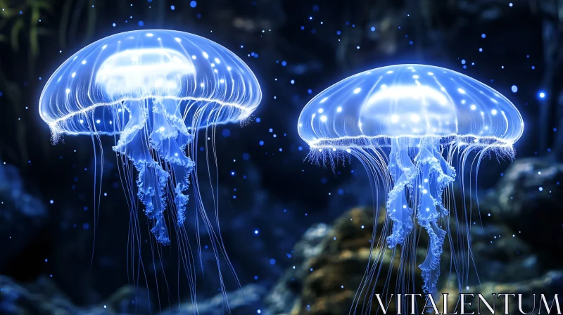 AI ART Luminescent Jellyfish in Deep Sea