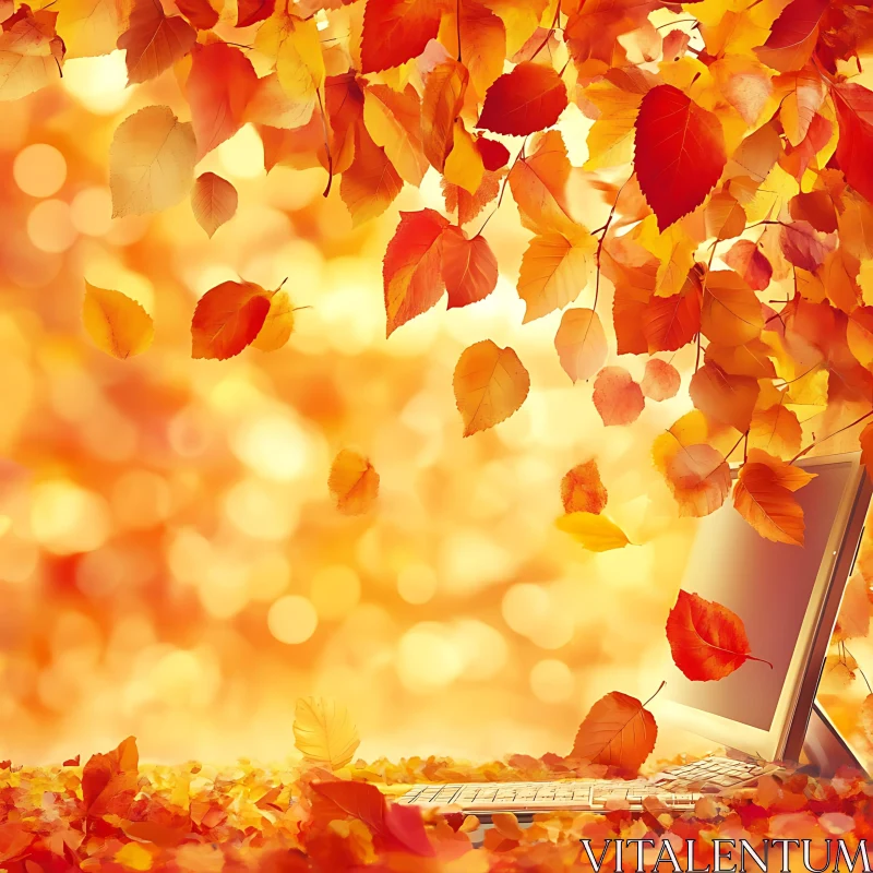 Autumn Leaves and Modern Technology AI Image