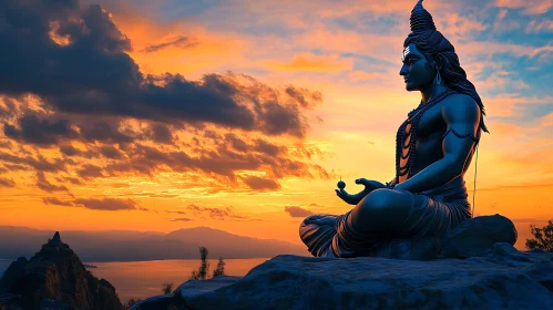 Meditative Statue at Sunset