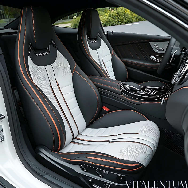 Elegant Car Interior with White and Black Leather Upholstery AI Image